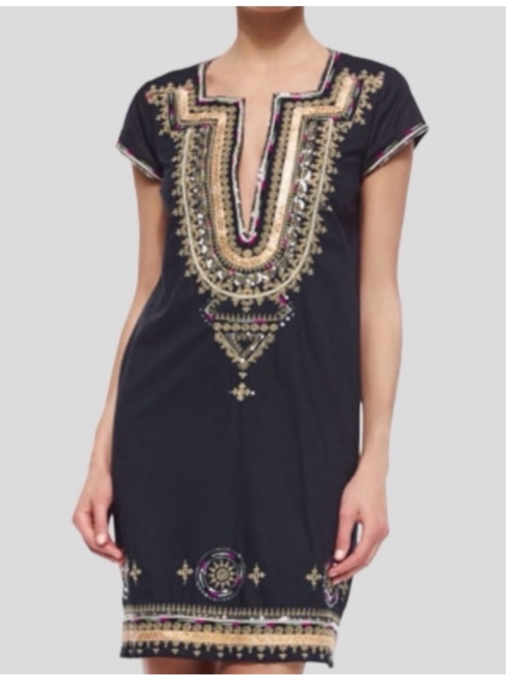 Calypso St Barth Navy Blue Embroidered Sequin Efima Dress size large